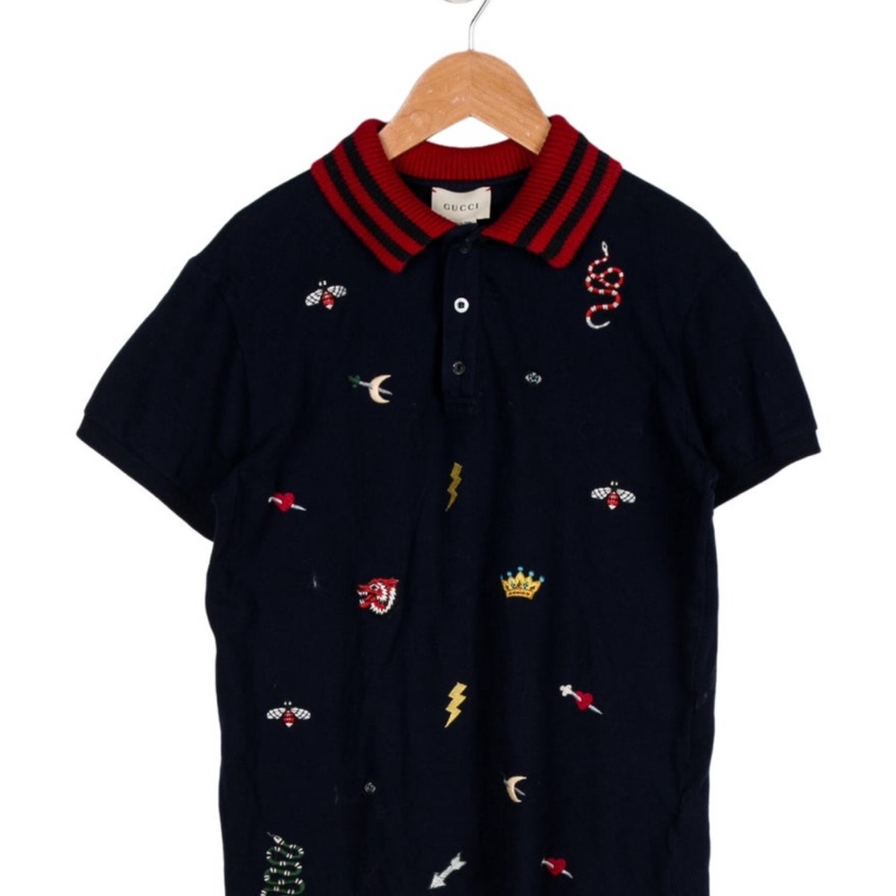 Gucci Kids Polo with Red and Yellow Embroidery